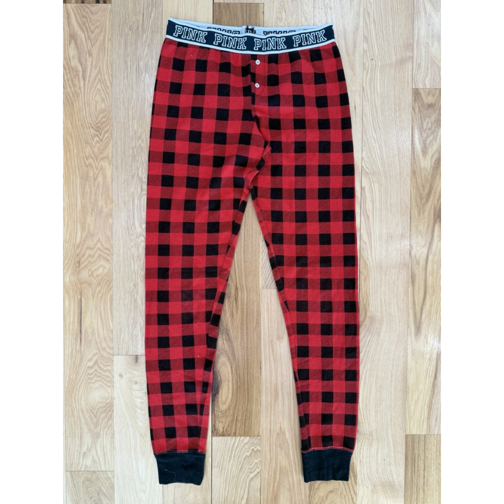 Victoria's Secret PINK red and black buffalo plaid waffle knit jogger Size Med